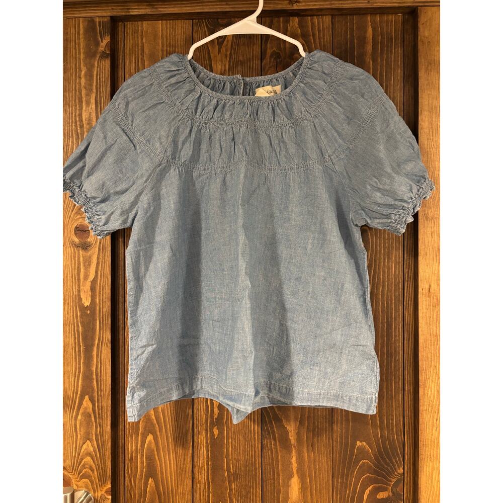 Madewell Light Blue Short Sleeve Peasant Blouse